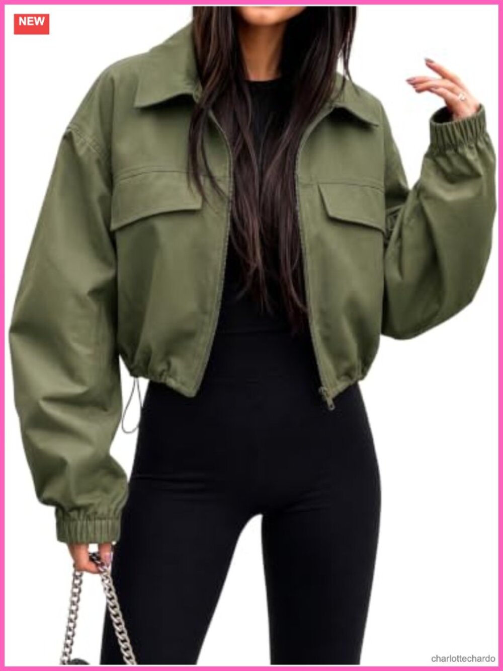 Women's Oversized Cropped Bomber Jacket Casual Zip Up Lightweight Trench